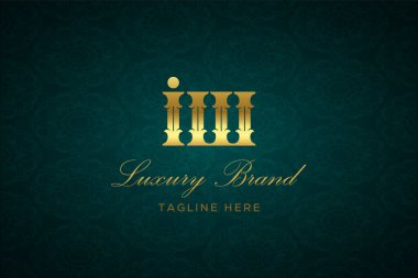IW LUXURY Mektubu. Koyu yeşil desenli arka planda altın yazı ve dekorasyonlu lüks marka logosu, sofistike ve ayrıcalığı simgeliyor, premium ürünleri, markaları ve üst düzey işletmeleri temsil etmek için mükemmel..