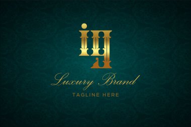 IG LUXURY Mektubu. Koyu yeşil desenli arka planda altın yazı ve dekorasyonlu lüks marka logosu, sofistike ve ayrıcalığı simgeliyor, premium ürünleri, markaları ve üst düzey işletmeleri temsil etmek için mükemmel..