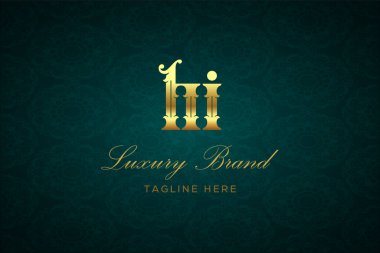 Merhaba, Lüksü Mektubu. Koyu yeşil desenli arka planda altın yazı ve dekorasyonlu lüks marka logosu, sofistike ve ayrıcalığı simgeliyor, premium ürünleri, markaları ve üst düzey işletmeleri temsil etmek için mükemmel..