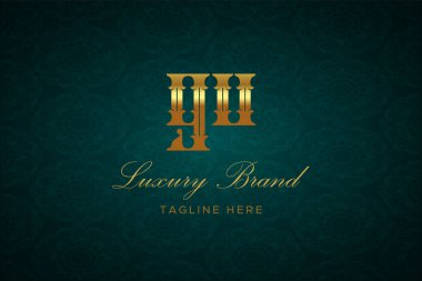 Gu Luxury Mektubu. Koyu yeşil desenli arka planda altın yazı ve dekorasyonlu lüks marka logosu, sofistike ve ayrıcalığı simgeliyor, premium ürünleri, markaları ve üst düzey işletmeleri temsil etmek için mükemmel..