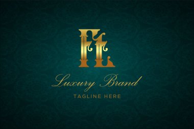 FT Lüksü Mektubu. Koyu yeşil desenli arka planda altın yazı ve dekorasyonlu lüks marka logosu, sofistike ve ayrıcalığı simgeliyor, premium ürünleri, markaları ve üst düzey işletmeleri temsil etmek için mükemmel..