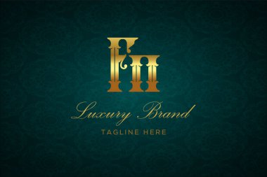 FN Lüksü Mektubu. Koyu yeşil desenli arka planda altın yazı ve dekorasyonlu lüks marka logosu, sofistike ve ayrıcalığı simgeliyor, premium ürünleri, markaları ve üst düzey işletmeleri temsil etmek için mükemmel..
