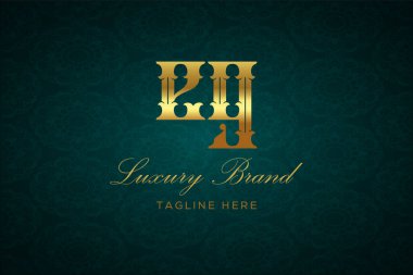 EG Lüksü Mektubu. Koyu yeşil desenli arka planda altın yazı ve dekorasyonlu lüks marka logosu, sofistike ve ayrıcalığı simgeliyor, premium ürünleri, markaları ve üst düzey işletmeleri temsil etmek için mükemmel..