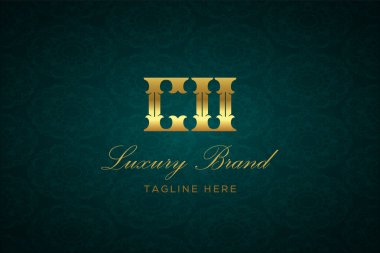 CU LUXURY Mektubu. Koyu yeşil desenli arka planda altın yazı ve dekorasyonlu lüks marka logosu, sofistike ve ayrıcalığı simgeliyor, premium ürünleri, markaları ve üst düzey işletmeleri temsil etmek için mükemmel..