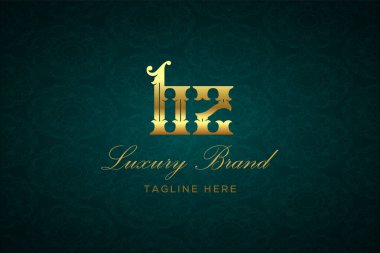 BZ Lüksü Mektubu. Koyu yeşil desenli arka planda altın yazı ve dekorasyonlu lüks marka logosu, sofistike ve ayrıcalığı simgeliyor, premium ürünleri, markaları ve üst düzey işletmeleri temsil etmek için mükemmel..