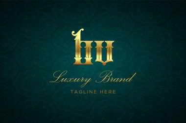 BV Lüksü Mektubu. Koyu yeşil desenli arka planda altın yazı ve dekorasyonlu lüks marka logosu, sofistike ve ayrıcalığı simgeliyor, premium ürünleri, markaları ve üst düzey işletmeleri temsil etmek için mükemmel..