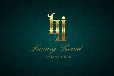 BJ Lüksü Mektubu. Koyu yeşil desenli arka planda altın yazı ve dekorasyonlu lüks marka logosu, sofistike ve ayrıcalığı simgeliyor, premium ürünleri, markaları ve üst düzey işletmeleri temsil etmek için mükemmel..