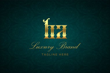 Ba Luxury mektubu. Koyu yeşil desenli arka planda altın yazı ve dekorasyonlu lüks marka logosu, sofistike ve ayrıcalığı simgeliyor, premium ürünleri, markaları ve üst düzey işletmeleri temsil etmek için mükemmel..