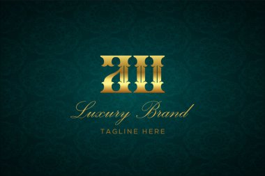 Au Luxury Mektubu. Koyu yeşil desenli arka planda altın yazı ve dekorasyonlu lüks marka logosu, sofistike ve ayrıcalığı simgeliyor, premium ürünleri, markaları ve üst düzey işletmeleri temsil etmek için mükemmel..