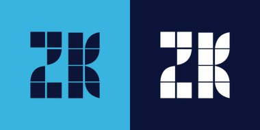 Fayans şekilli ZK logo tasarımı. Ticari veya marka için uygun minimalist ve modern vektör illüstrasyon tasarımı
