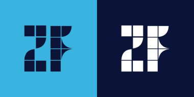 Fayans şekilli ZF logo tasarımı. Ticari veya marka için uygun minimalist ve modern vektör illüstrasyon tasarımı