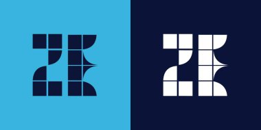 Fayans şekilli ZE logo tasarımı. Ticari veya marka için uygun minimalist ve modern vektör illüstrasyon tasarımı