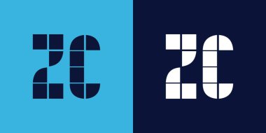 Fayans şekilli ZC logo tasarımı. Ticari veya marka için uygun minimalist ve modern vektör illüstrasyon tasarımı
