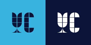 Fayans şekilli YC logo tasarımı. Ticari veya marka için uygun minimalist ve modern vektör illüstrasyon tasarımı