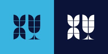Fayans şekilli XY logo tasarımı. Ticari veya marka için uygun minimalist ve modern vektör illüstrasyon tasarımı