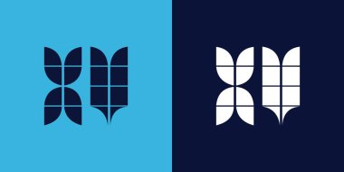 Fayans şekilli XV logo tasarımı. Ticari veya marka için uygun minimalist ve modern vektör illüstrasyon tasarımı