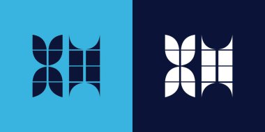 Fayans şekilli XH logo tasarımı. Ticari veya marka için uygun minimalist ve modern vektör illüstrasyon tasarımı