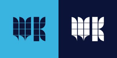 Fayans şekilli WK logo tasarımı. Ticari veya marka için uygun minimalist ve modern vektör illüstrasyon tasarımı