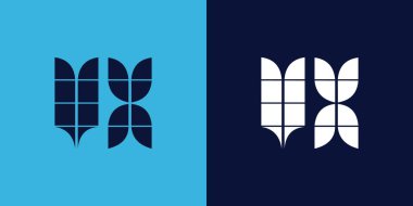 Fayans şekilli VX logo tasarımı. Ticari veya marka için uygun minimalist ve modern vektör illüstrasyon tasarımı