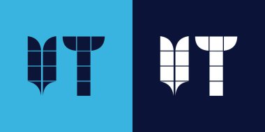 Fayans şekilli VT logo tasarımı. Ticari veya marka için uygun minimalist ve modern vektör illüstrasyon tasarımı