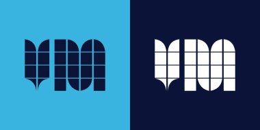 Fayans şekilli VM logo tasarımı. Ticari veya marka için uygun minimalist ve modern vektör illüstrasyon tasarımı