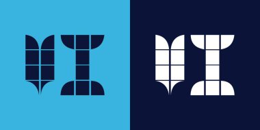 Fayans şekilli VI logo tasarımı. Ticari veya marka için uygun minimalist ve modern vektör illüstrasyon tasarımı