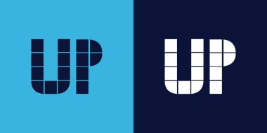 Fayans şekilli UP logo tasarımı. Ticari veya marka için uygun minimalist ve modern vektör illüstrasyon tasarımı