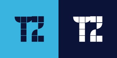 Fayans şekilli TZ logo tasarımı. Ticari veya marka için uygun minimalist ve modern vektör illüstrasyon tasarımı