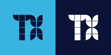 Fayans şekilli TX logo tasarımı. Ticari veya marka için uygun minimalist ve modern vektör illüstrasyon tasarımı