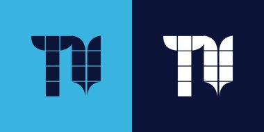 Fayans şekilli TV logosu tasarımı. Ticari veya marka için uygun minimalist ve modern vektör illüstrasyon tasarımı