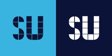 Fayans şekilli SU logo tasarımı. Ticari veya marka için uygun minimalist ve modern vektör illüstrasyon tasarımı