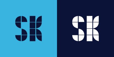 Fayans şekilli SK logo tasarımı. Ticari veya marka için uygun minimalist ve modern vektör illüstrasyon tasarımı