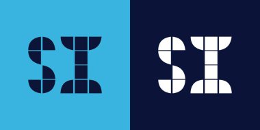 Kiremit şekilli SI logo tasarımı. Ticari veya marka için uygun minimalist ve modern vektör illüstrasyon tasarımı