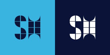 Fayans şekilli SH logo tasarımı. Ticari veya marka için uygun minimalist ve modern vektör illüstrasyon tasarımı