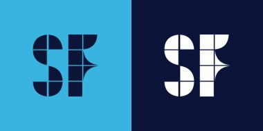 Fayans şekilli SF logo tasarımı. Ticari veya marka için uygun minimalist ve modern vektör illüstrasyon tasarımı