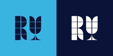 Fayans şekilli RY logo tasarımı. Ticari veya marka için uygun minimalist ve modern vektör illüstrasyon tasarımı
