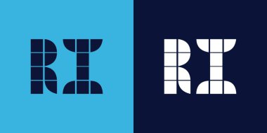 Fayans şekilli RI logo tasarımı. Ticari veya marka için uygun minimalist ve modern vektör illüstrasyon tasarımı