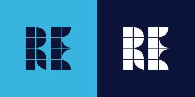 Fayans şekilli RE logo tasarımı. Ticari veya marka için uygun minimalist ve modern vektör illüstrasyon tasarımı