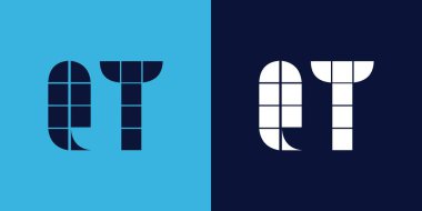 Fayans şekilli QT logo tasarımı. Ticari veya marka için uygun minimalist ve modern vektör illüstrasyon tasarımı
