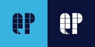Fayans şekilli QP logo tasarımı. Ticari veya marka için uygun minimalist ve modern vektör illüstrasyon tasarımı