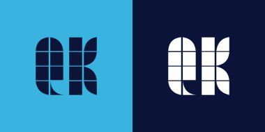 Fayans şekilli QK logo tasarımı. Ticari veya marka için uygun minimalist ve modern vektör illüstrasyon tasarımı