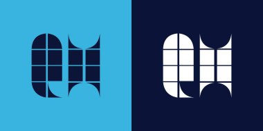 Fayans şekilli QH logo tasarımı. Ticari veya marka için uygun minimalist ve modern vektör illüstrasyon tasarımı