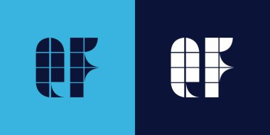 Fayans şekilli QF logo tasarımı. Ticari veya marka için uygun minimalist ve modern vektör illüstrasyon tasarımı
