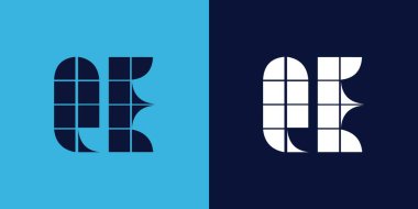 Fayans şekilli QE logo tasarımı. Ticari veya marka için uygun minimalist ve modern vektör illüstrasyon tasarımı