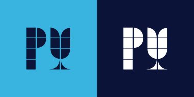 Fayans şekilli PY logo tasarımı. Ticari veya marka için uygun minimalist ve modern vektör illüstrasyon tasarımı
