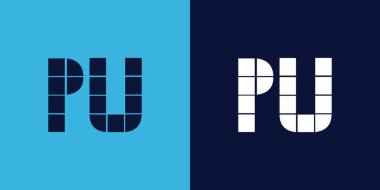 Fayans şekilli PU logo tasarımı. Ticari veya marka için uygun minimalist ve modern vektör illüstrasyon tasarımı
