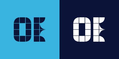 Fayans şekilli OE logo tasarımı. Ticari veya marka için uygun minimalist ve modern vektör illüstrasyon tasarımı
