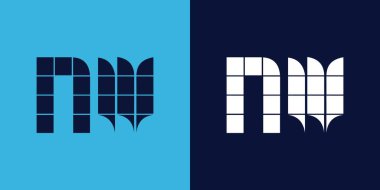 Fayans şekilli NW logo tasarımı. Ticari veya marka için uygun minimalist ve modern vektör illüstrasyon tasarımı