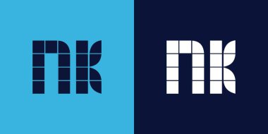 Fayans şekilli NK logo tasarımı. Ticari veya marka için uygun minimalist ve modern vektör illüstrasyon tasarımı