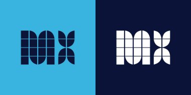Fayans şekilli MX logo tasarımı. Ticari veya marka için uygun minimalist ve modern vektör illüstrasyon tasarımı